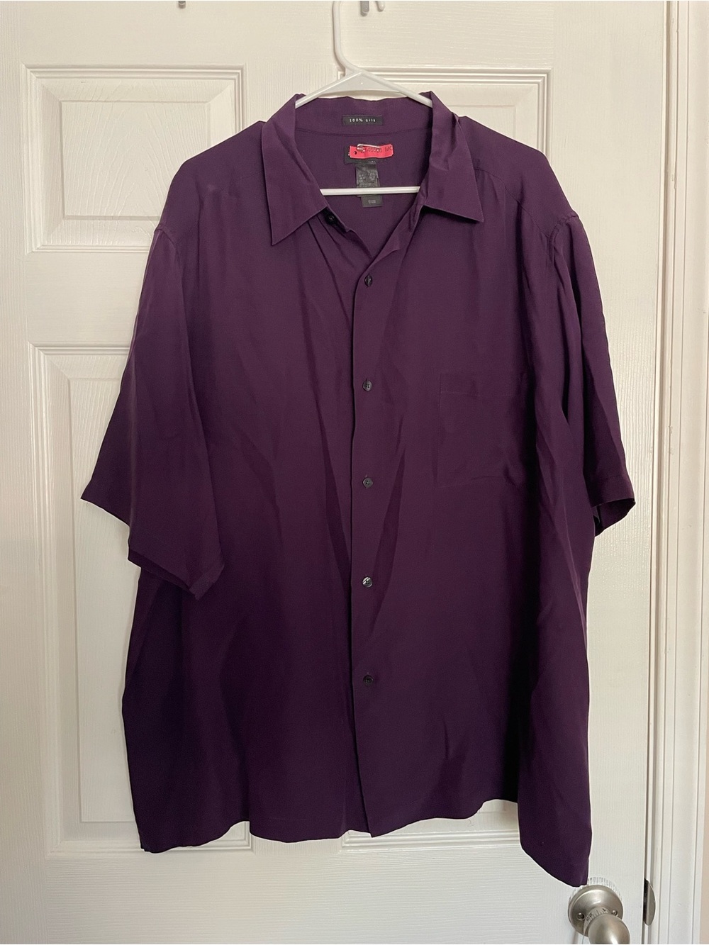 Axcess 100% Silk Men's XXL Short-Sleeve Button-Down Shirt in Purple